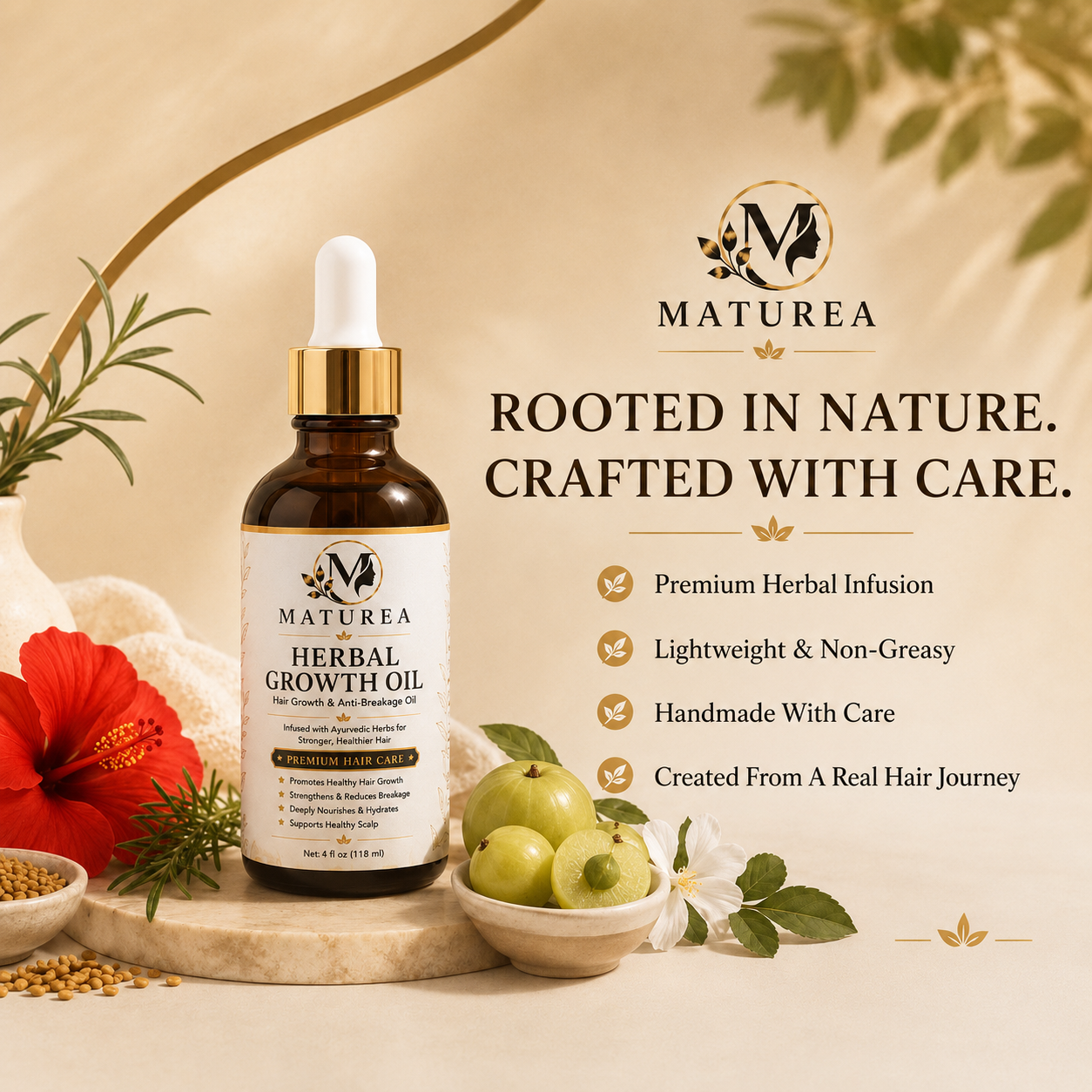 MATUREA Herbal Growth Oil | Hair Growth & Anti-Breakage Oil | 4 oz