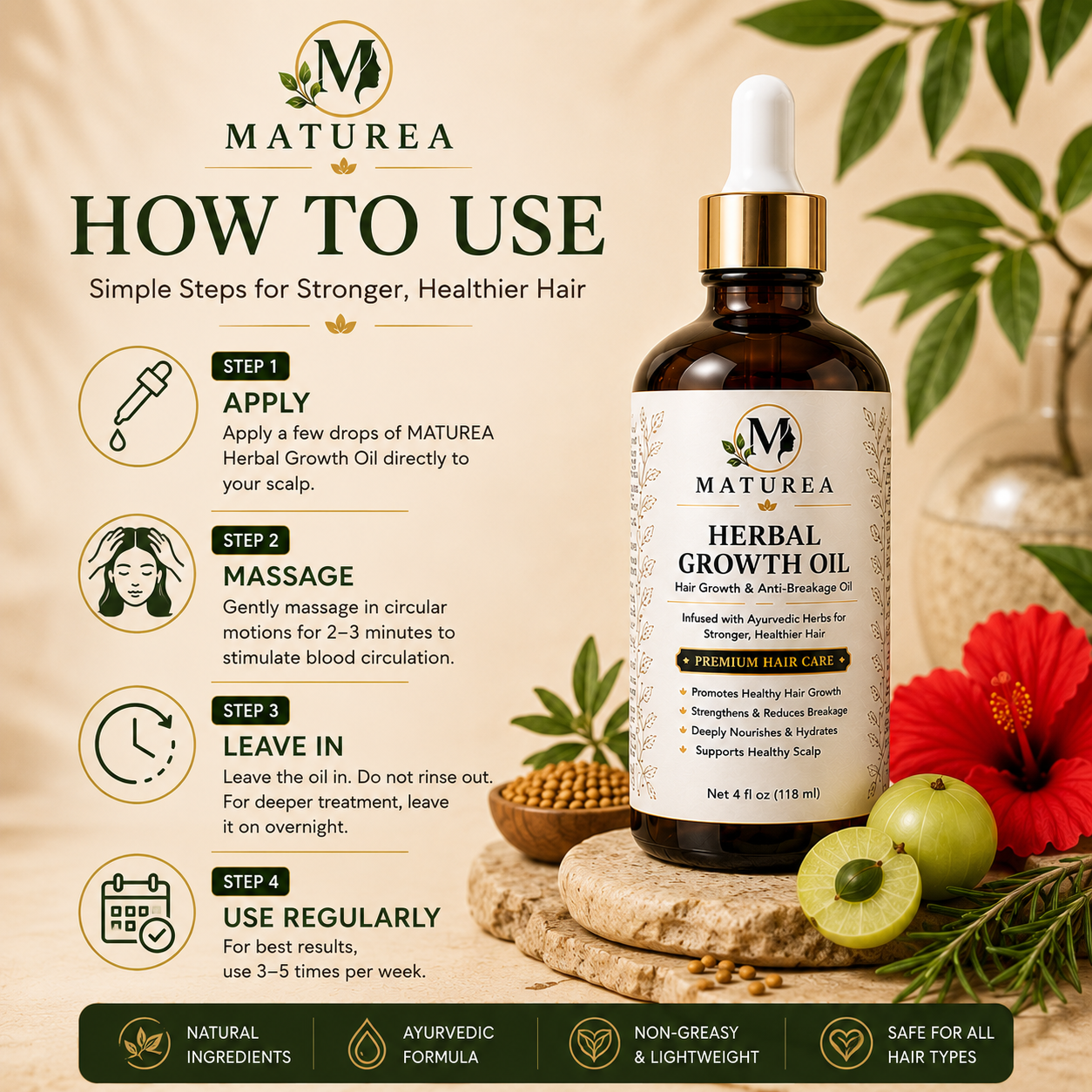 MATUREA Herbal Growth Oil | Hair Growth & Anti-Breakage Oil | 4 oz