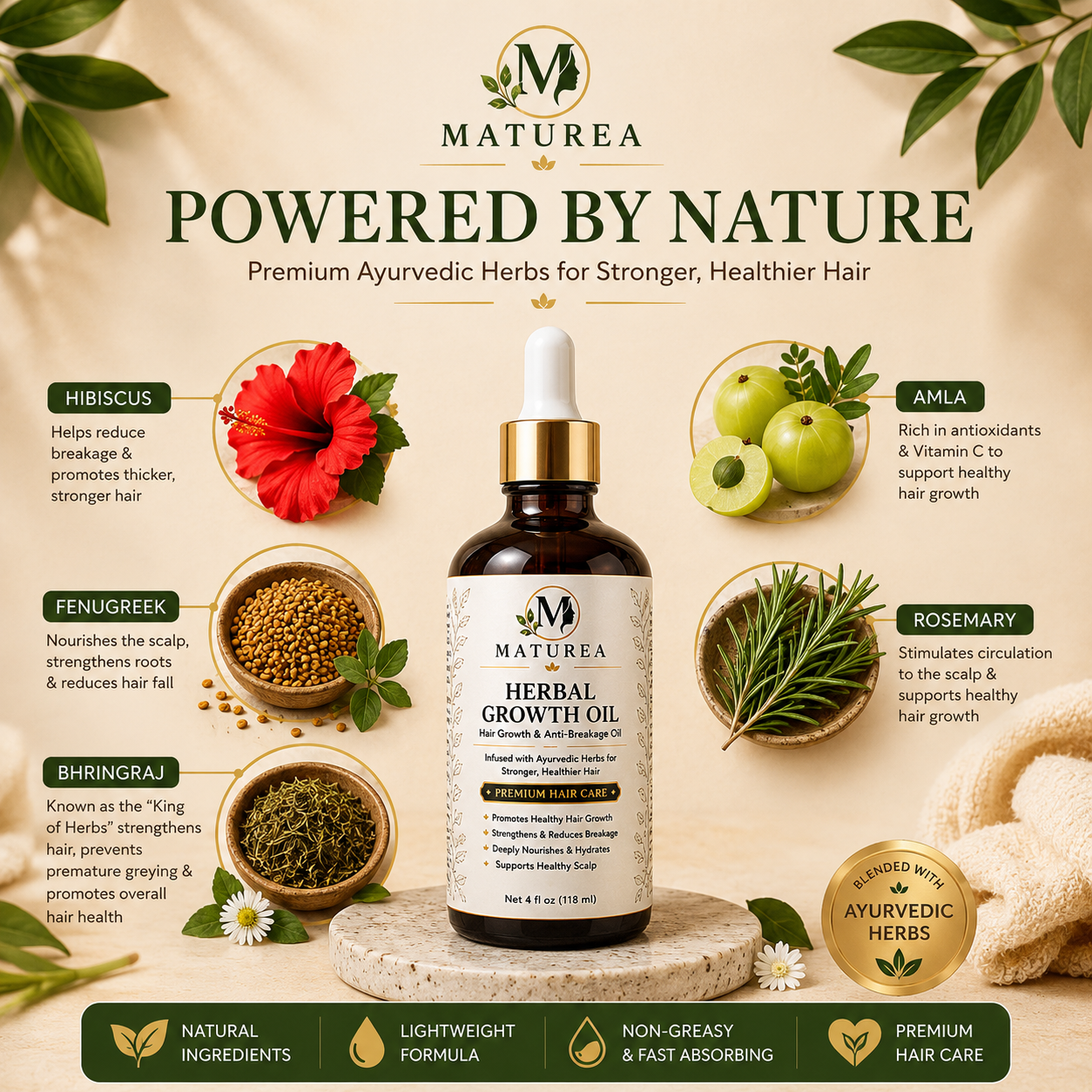 MATUREA Herbal Growth Oil | Hair Growth & Anti-Breakage Oil | 4 oz